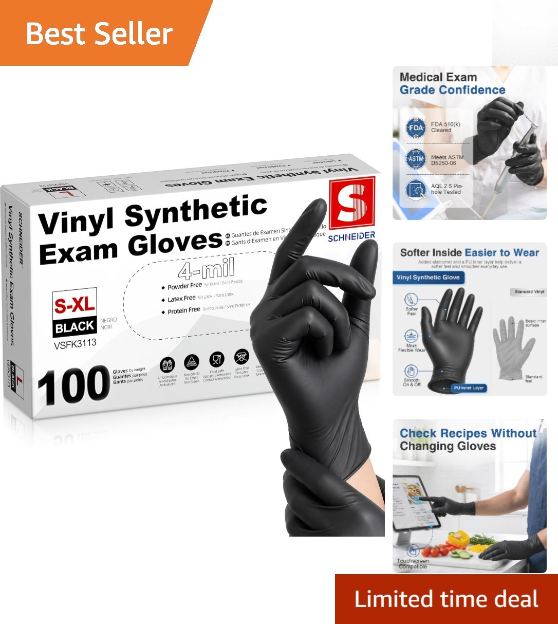 Disposable 4 Mil Black Vinyl Gloves, Latex-Free – Medical & Food Prep, 100 Count