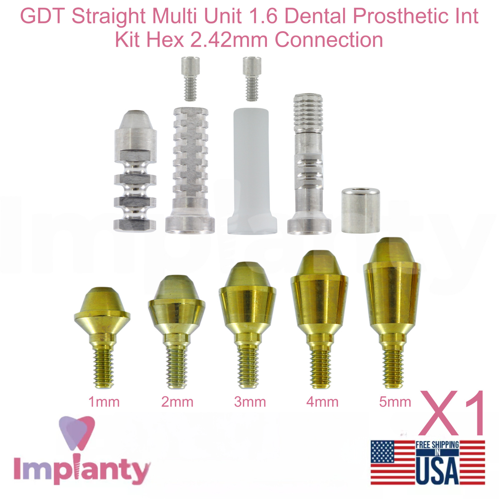 GDT Straight Multi Unit 1.6 Dental Prosthetic Int Kit Hex 2.42mm Connection