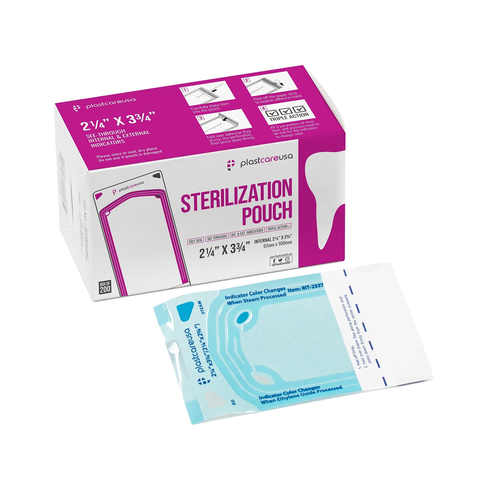1000 2.25 X 2.75 Self Sterilization Pouches for Dental Offices, Autoclave Ste…