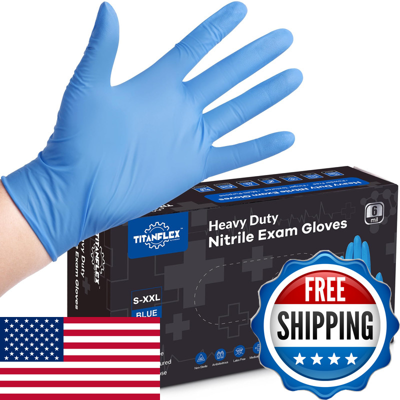Titanflex Nitrile Exam Gloves Blue 6-Mil Large Of 100 Heavy Duty Nitrile Gloves