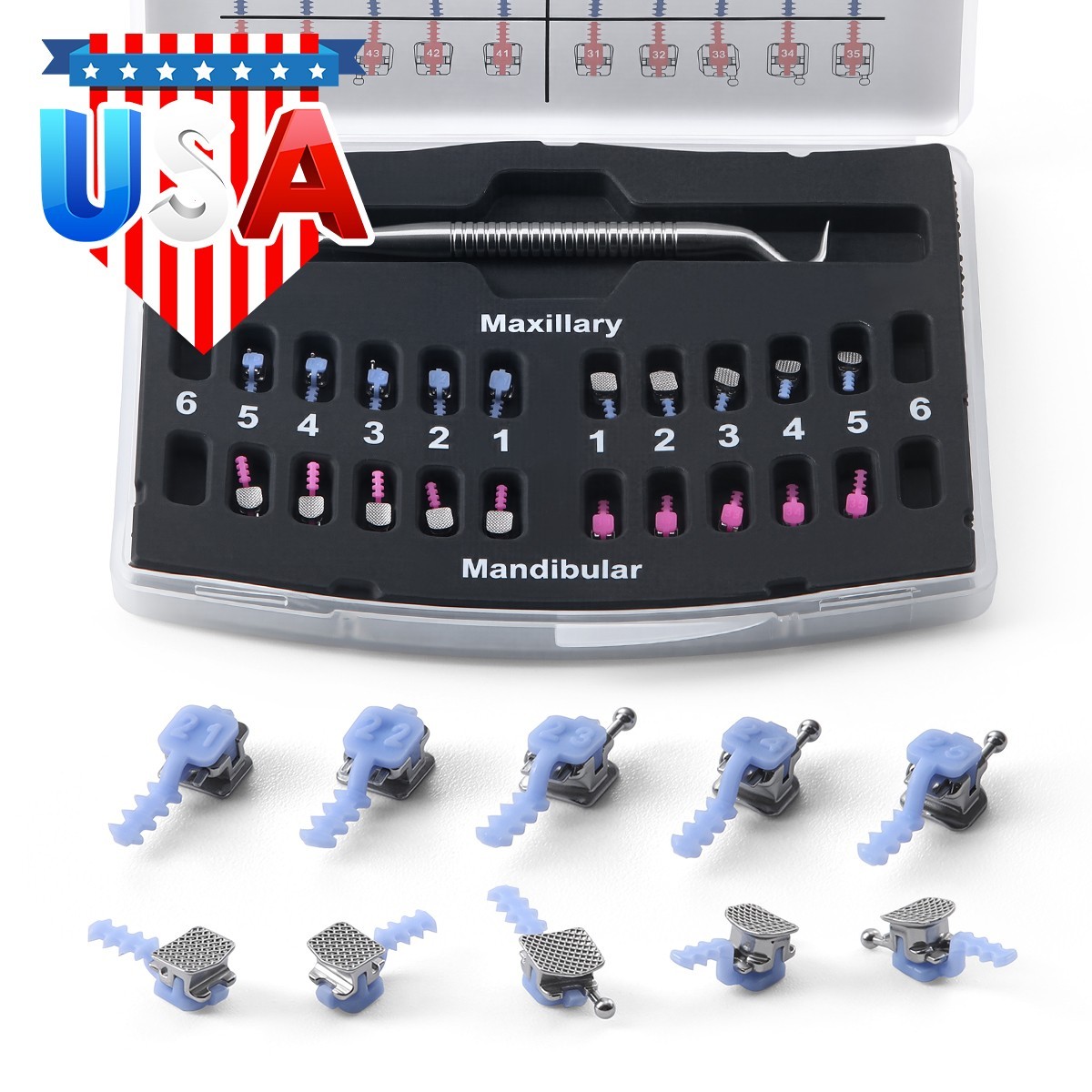Dental Ortho Self-Ligating Brackets INFINITY IV PLUS MBT 022 345 Hooks With Tool
