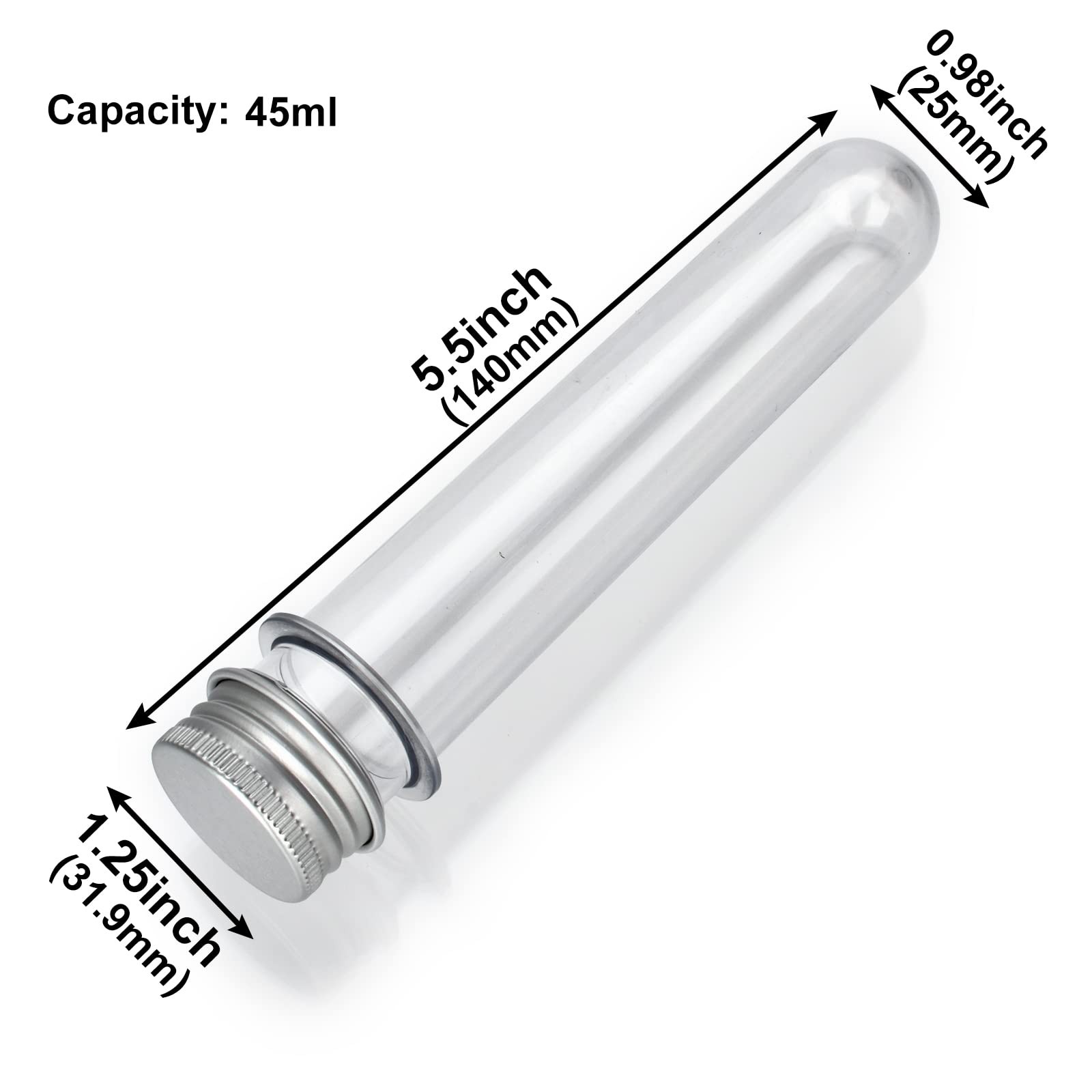 6PCS Plastic Test Tubes with Screw Caps 45ml Clear Tubes for Scientific Exper…