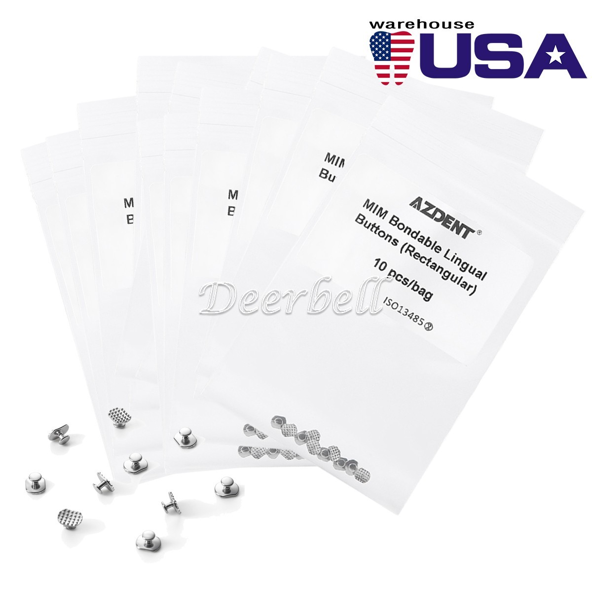 Dental Orthodontic Lingual Buttons Metal Monoblock Bondable Rectangular 10pcs/PK