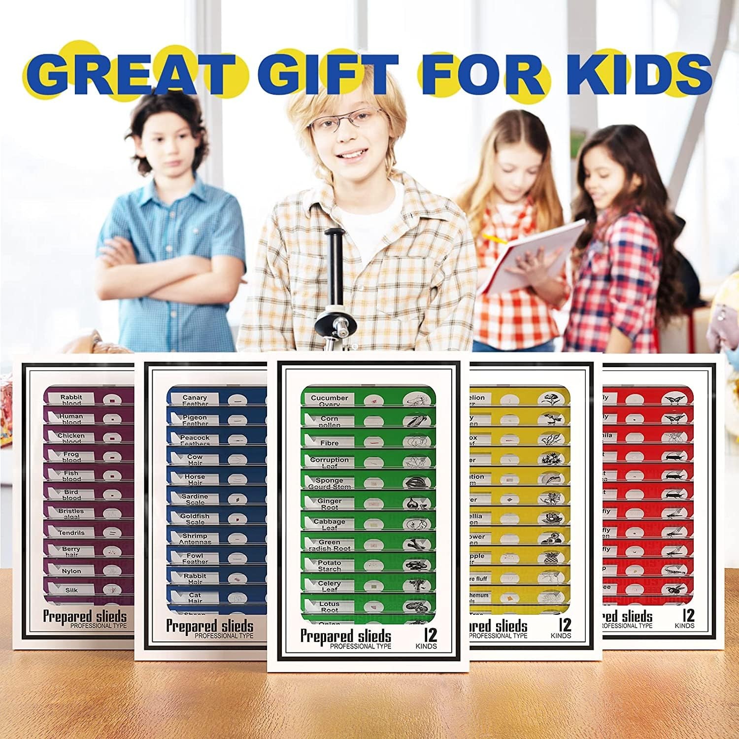 Jiusion 60Pcs Prepared Microscope Slides 60Pcs, Blue,Green,Red,Yellow,Purple