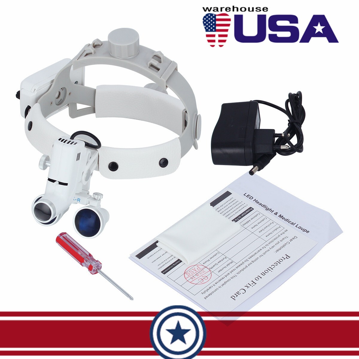 3.5X Dental Surgical Headband Medical LED Light Binocular Loupes Ajustable