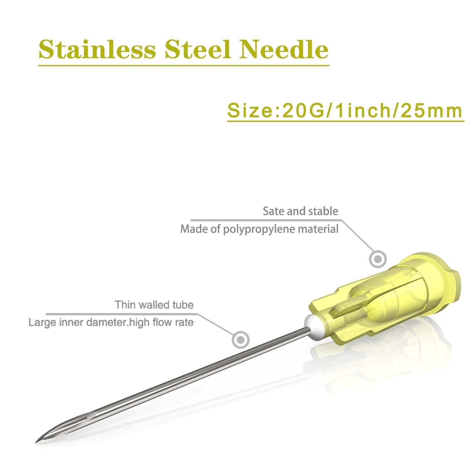 20 Gauge 1 Inch Needle Luer Lock 100 Pack Industrial Dispensing Accessories