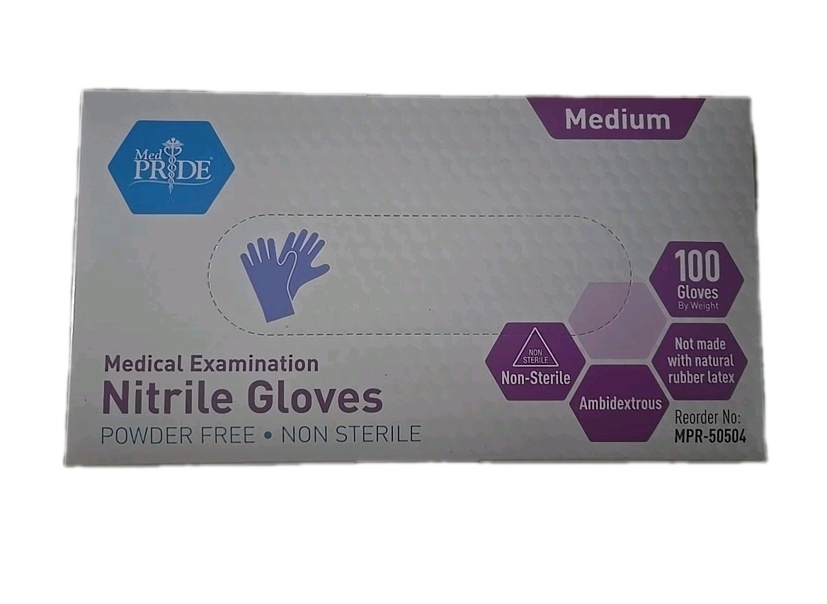 MedPride Powder-Free Nitrile Exam Gloves, Iris Blue, Medium, Box/100