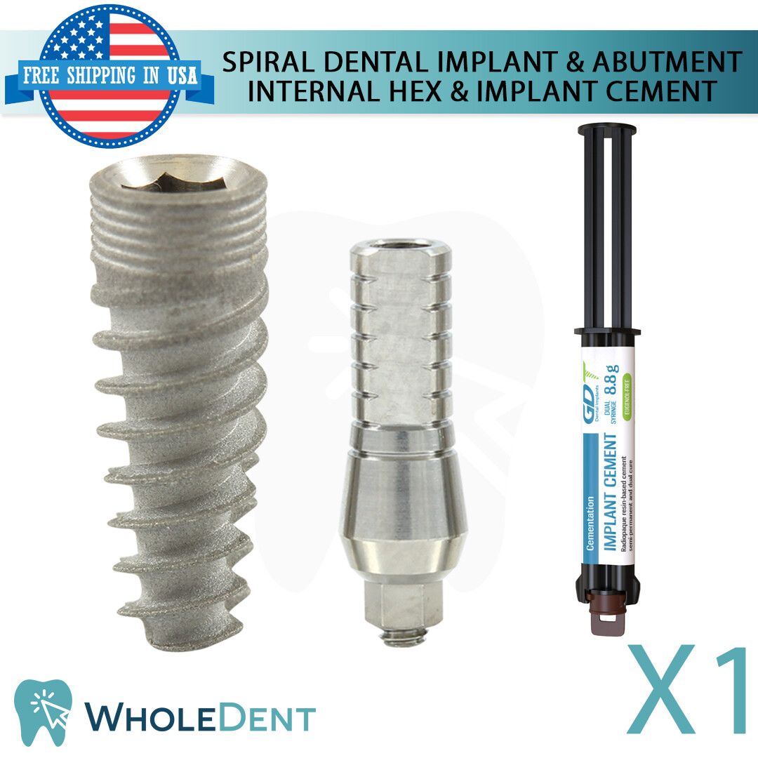 X1 Dental Spiral Int Hex 2.42mm + Straight Abutment + Cement Set