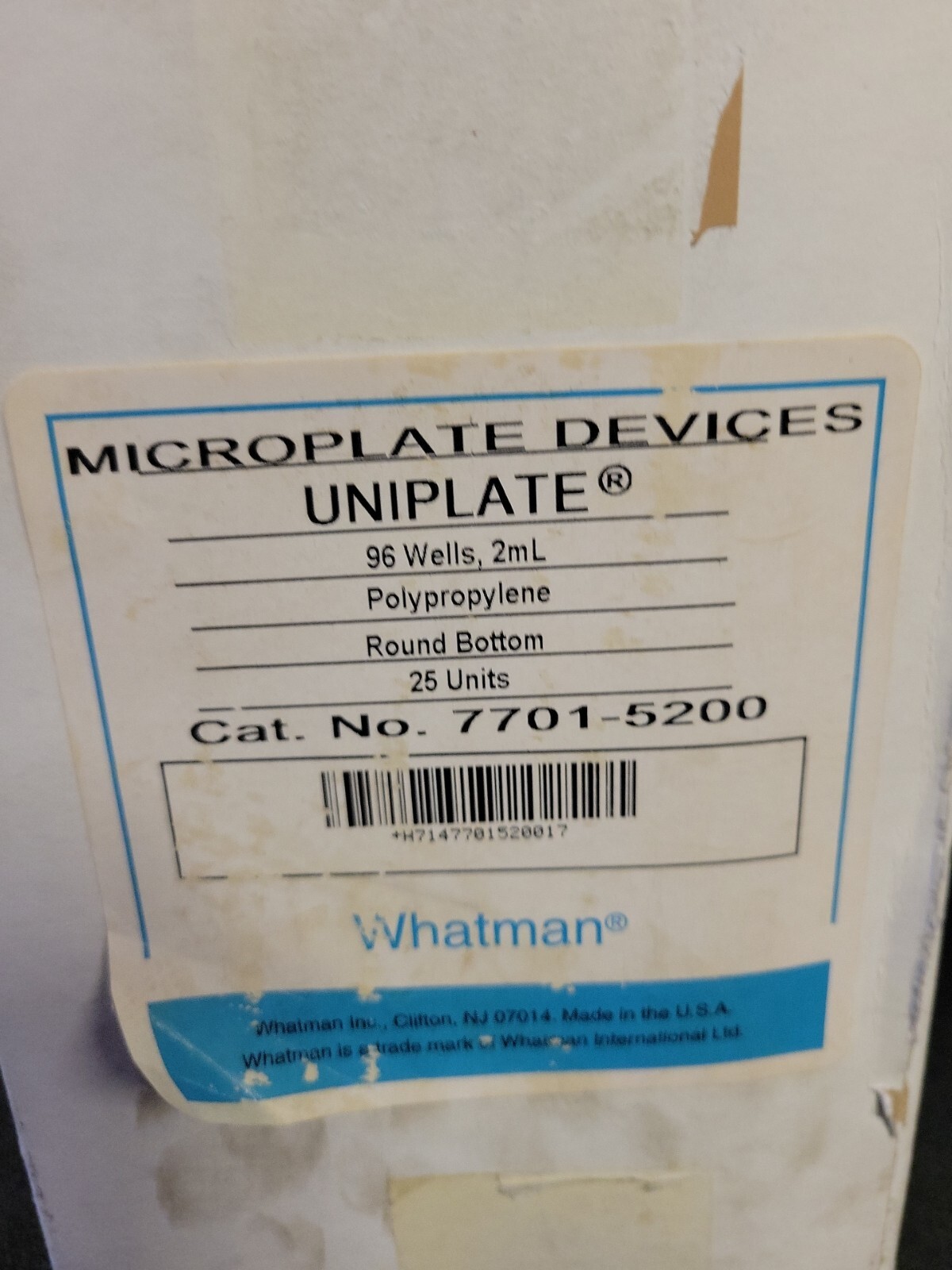 WHATMAN 7701-5200 UNIPLATE MICROPLATE DEVICES 96 WELL 2ml Polyprop Rnd Btm |CASE