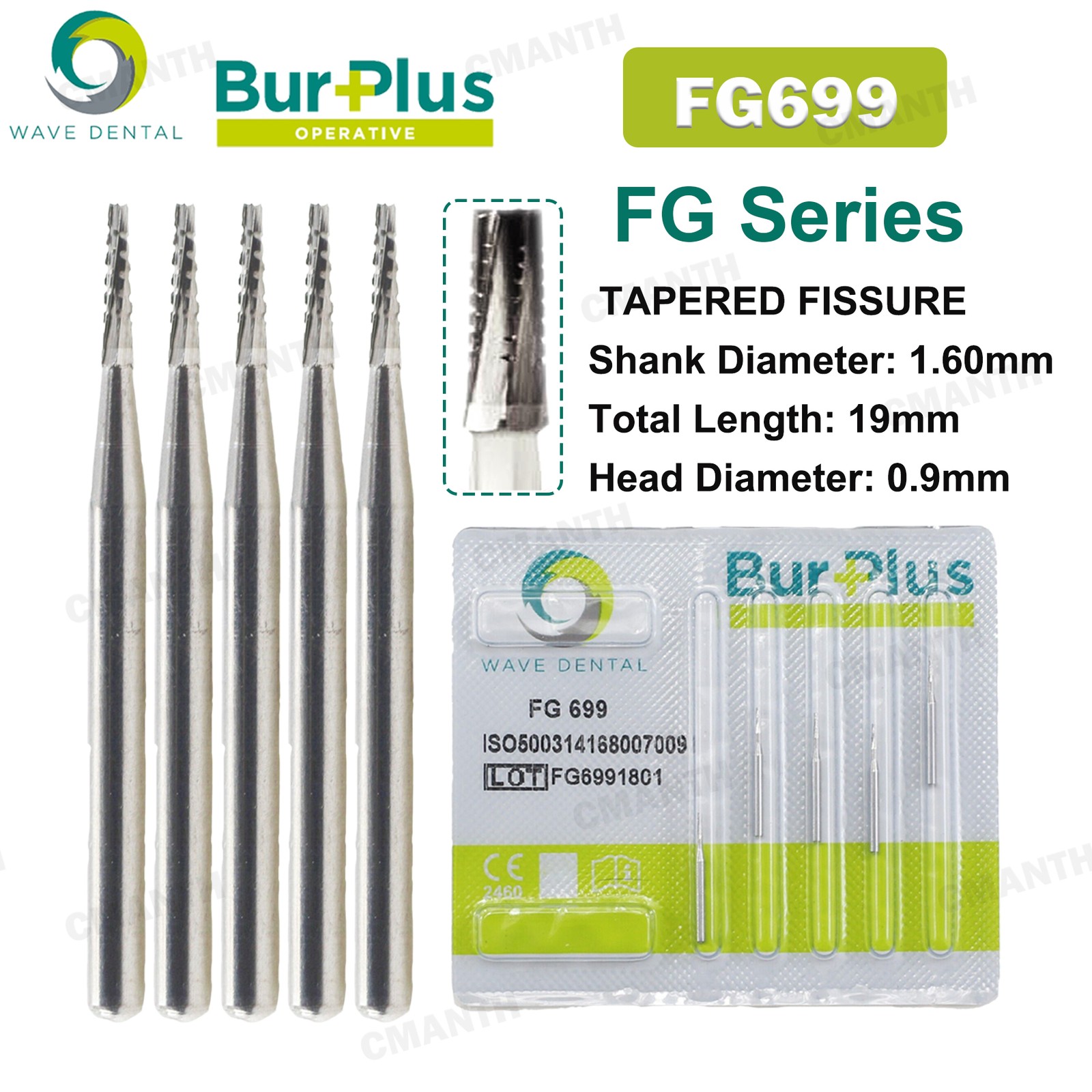 WAVE Dental Tungsten Carbide Bur FG Tapered Fissure Cross Cut Bur For High Speed