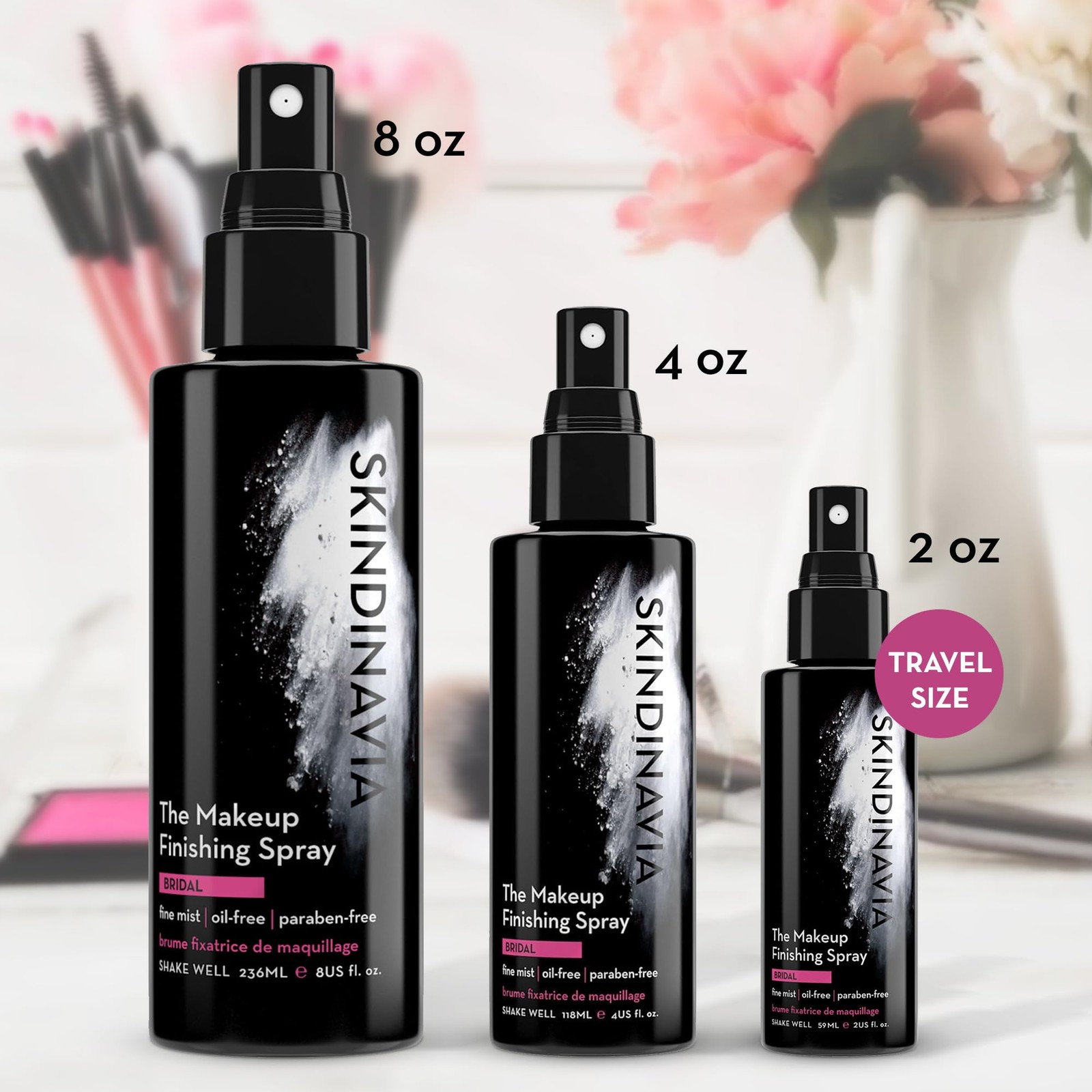 Skindinavia Bridal Makeup Setting Spray, 8oz – 16+ Hour Wear, Waterproof