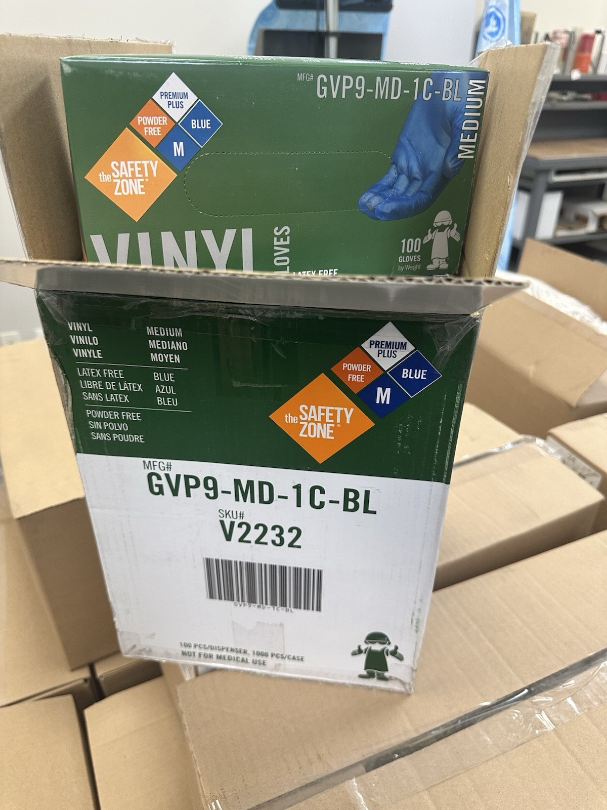 CASE OF 1000 The Safety Zone Medium Vinyl Gloves Blue GVP9-MD-1C-BL Premium Plus