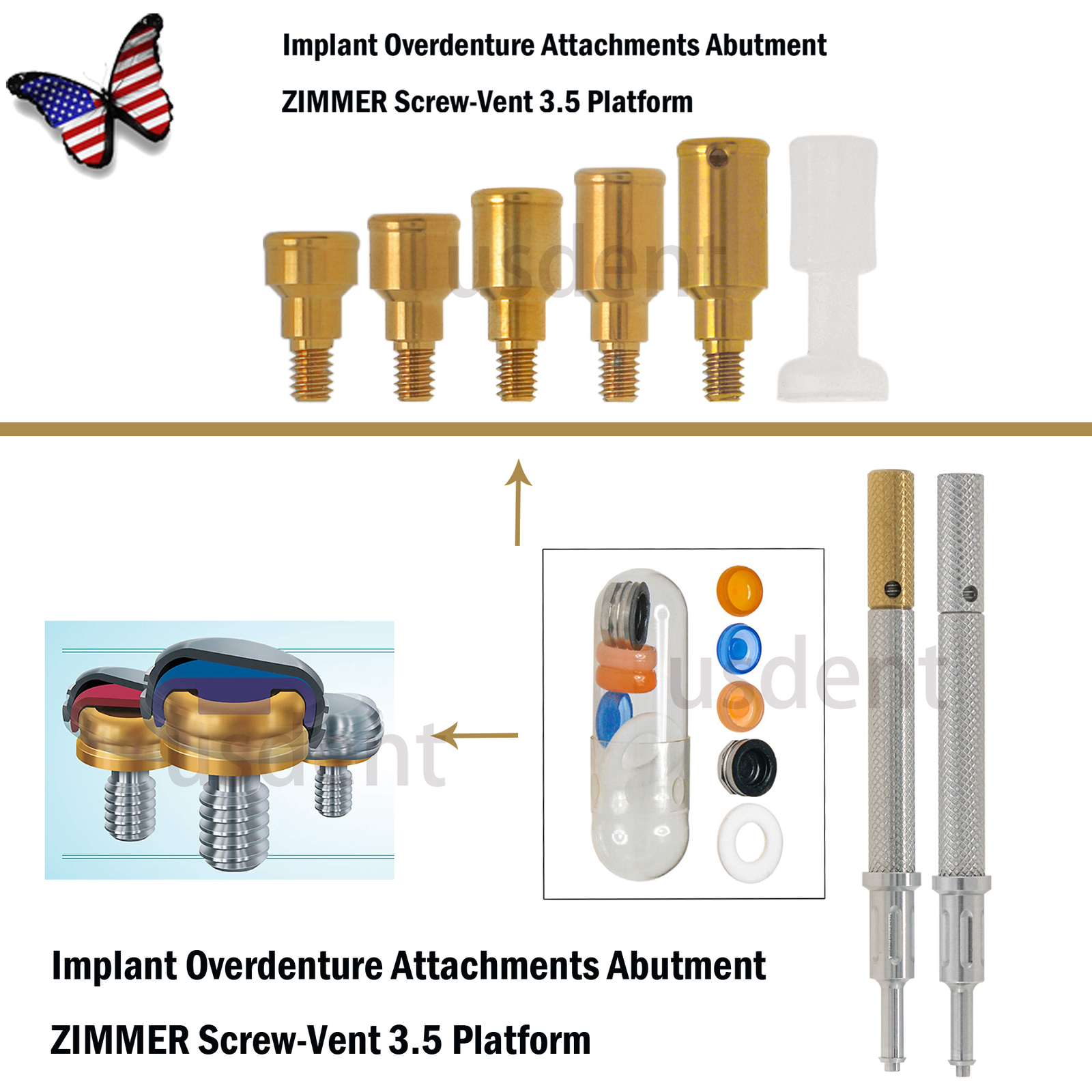 US Implant L0cator Dental Zimmer PA 3.5mm Abutments + PEEK Caps Tool 1-5mm Set