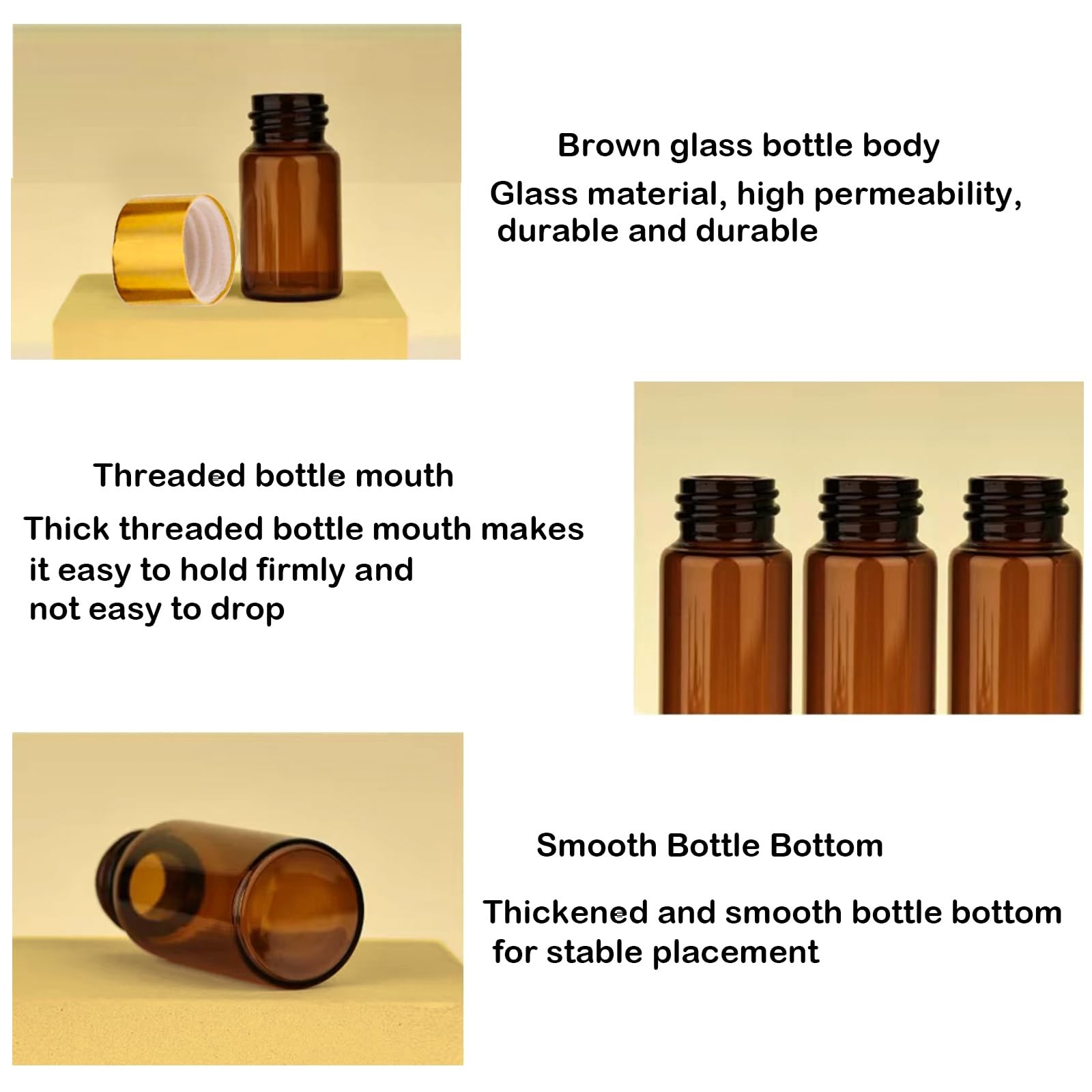 3ml Amber Mini Essential Oil Sample Bottles with Orifice Reducers Container