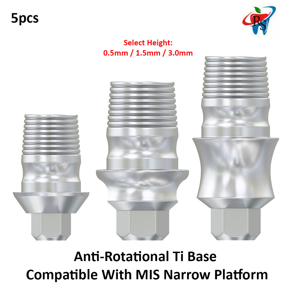 5pcs Dental Anti-Rotational Ti Base Compatible With MIS Narrow Platform CAD/CAM