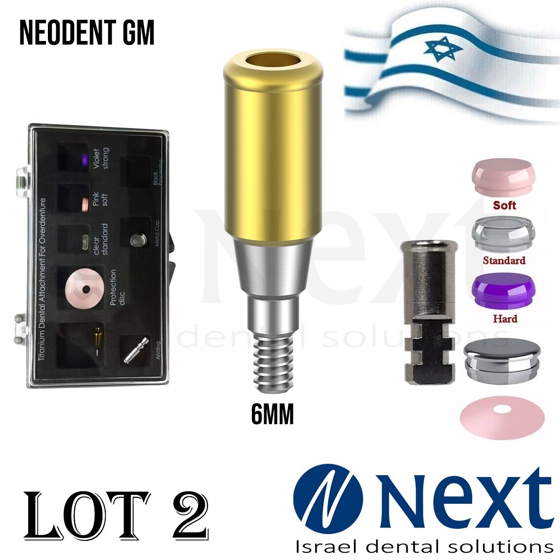 LOTx2 Dental Abutment Flat attachment Neo Dent GM Grand Morse conical 6 mm set