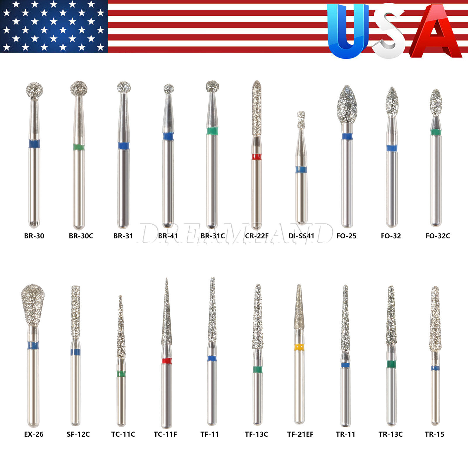 100pc fresas diamante para turbina dental High speed handpiece FG 1.6mm DA