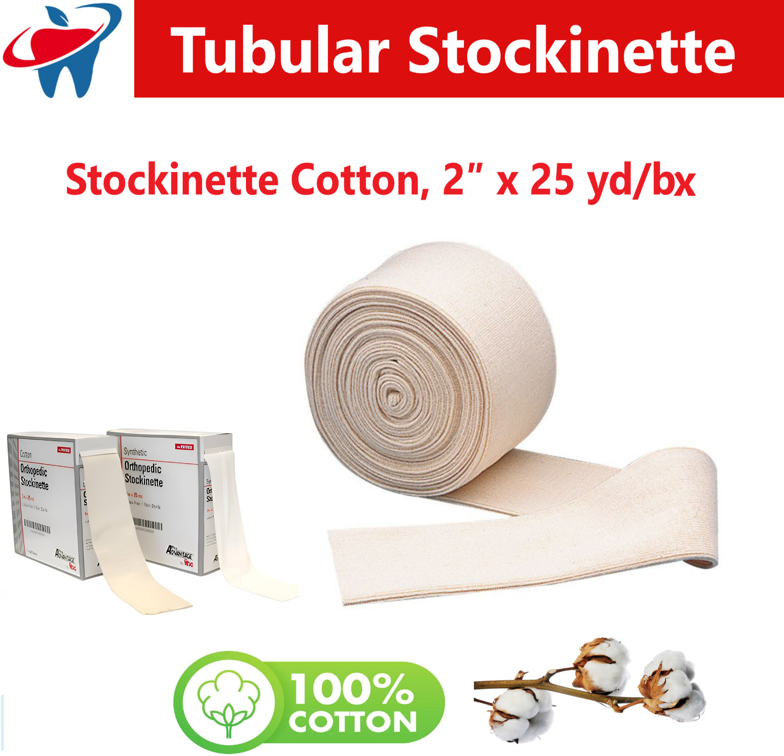 Pro Advantage Cotton Tubular Stockinette 2″ Wide 25 Yards Long Stockinettes