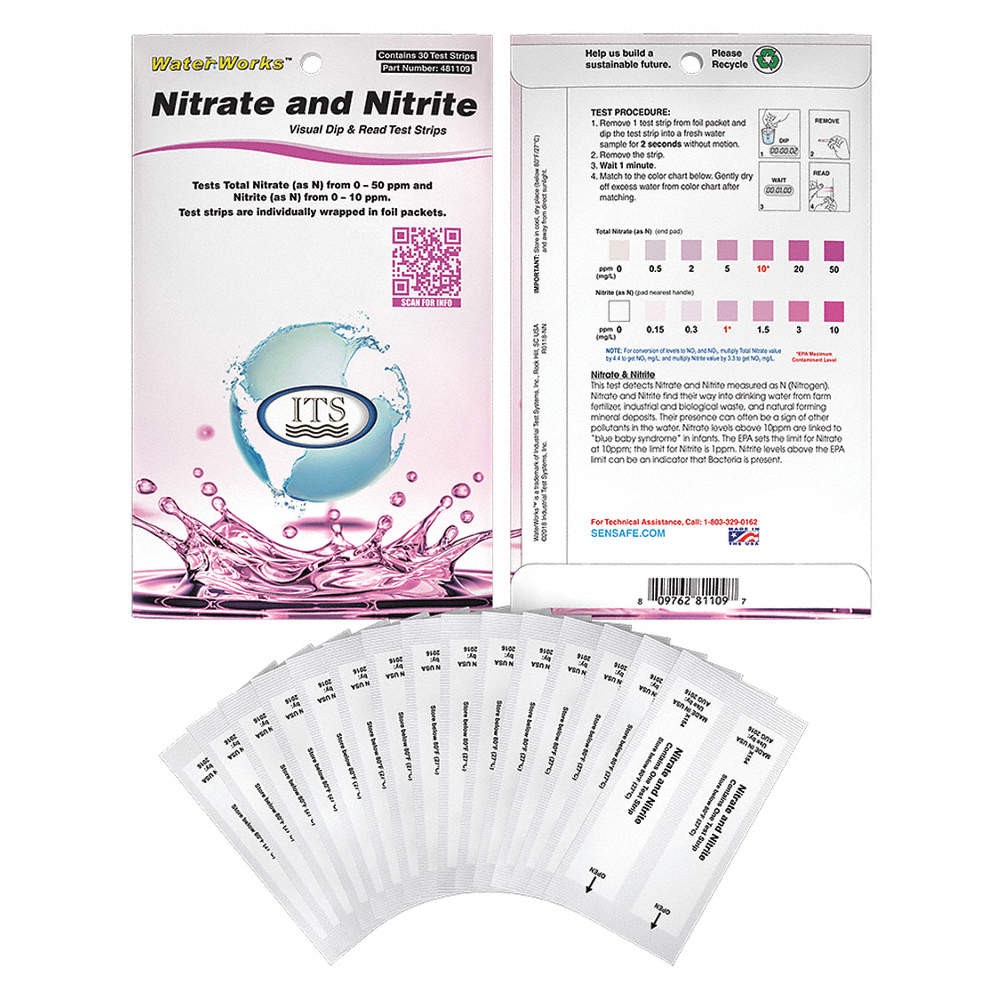 INDUSTRIAL TEST SYSTEMS 481109 Test Strips, L,0 to 50 ppm Nitrate,PK30 3VEY1