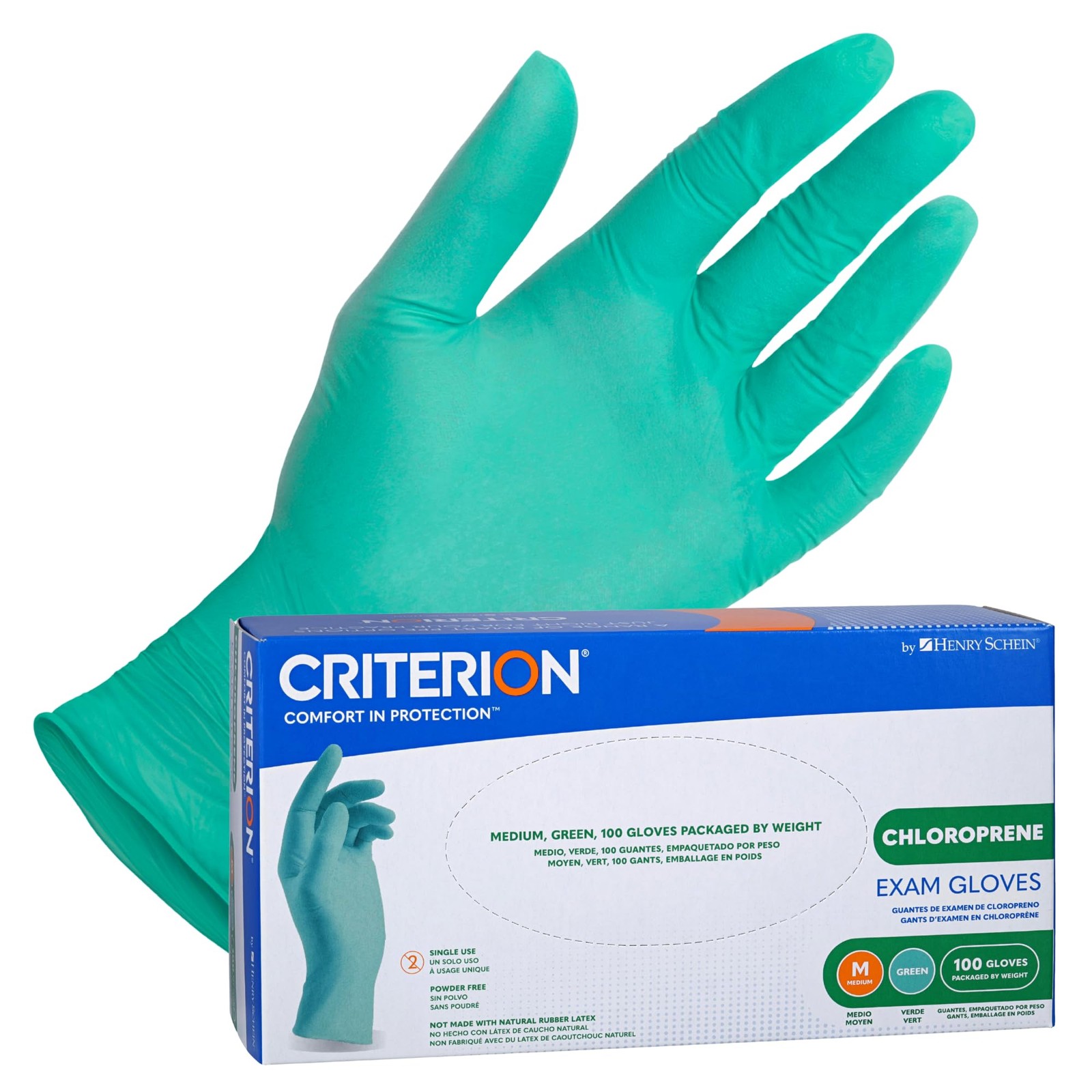 Criterion Chloroprene Exam Gloves, Medium, Green, 100/Box – Non-Sterile, Late…