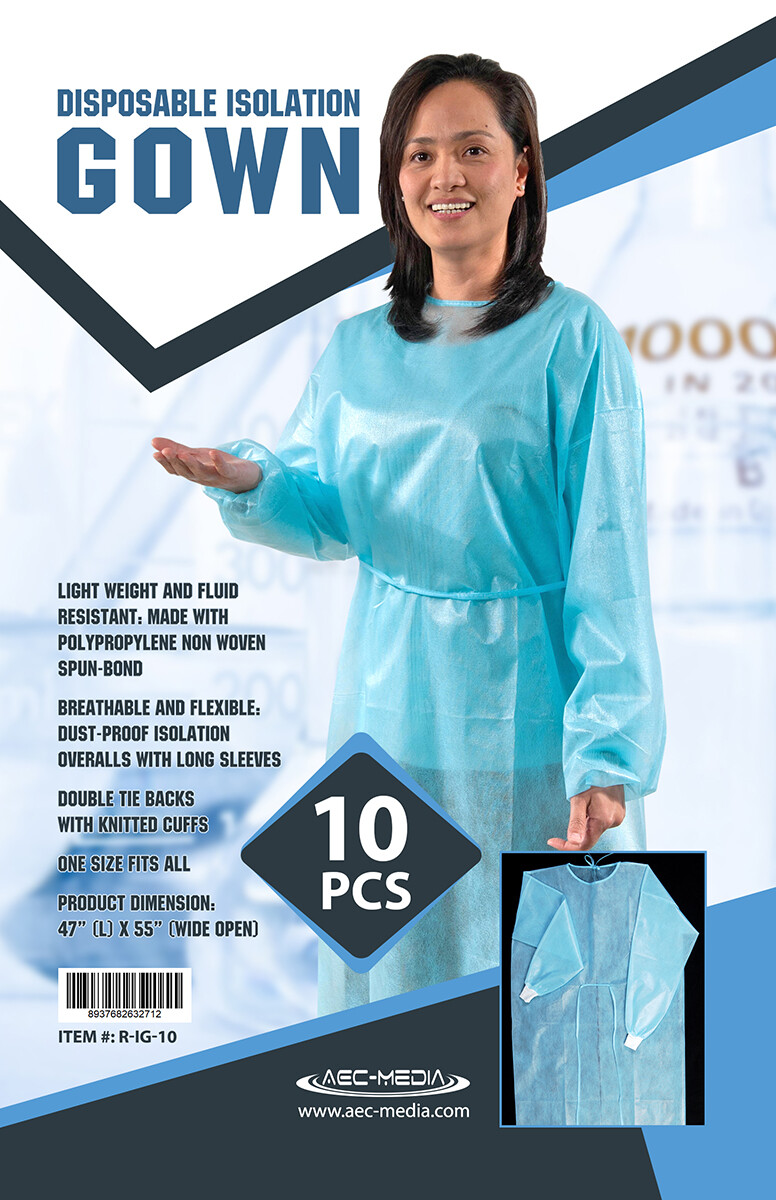 AEC Disposable, Protective Isolation Gown, One Size for All,10 pcs/pk, US Seller