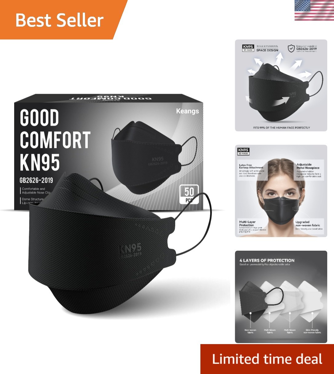 Stylish KN95 Face Masks – 50 Pack Disposable & Skin-Friendly for Teens & Adults