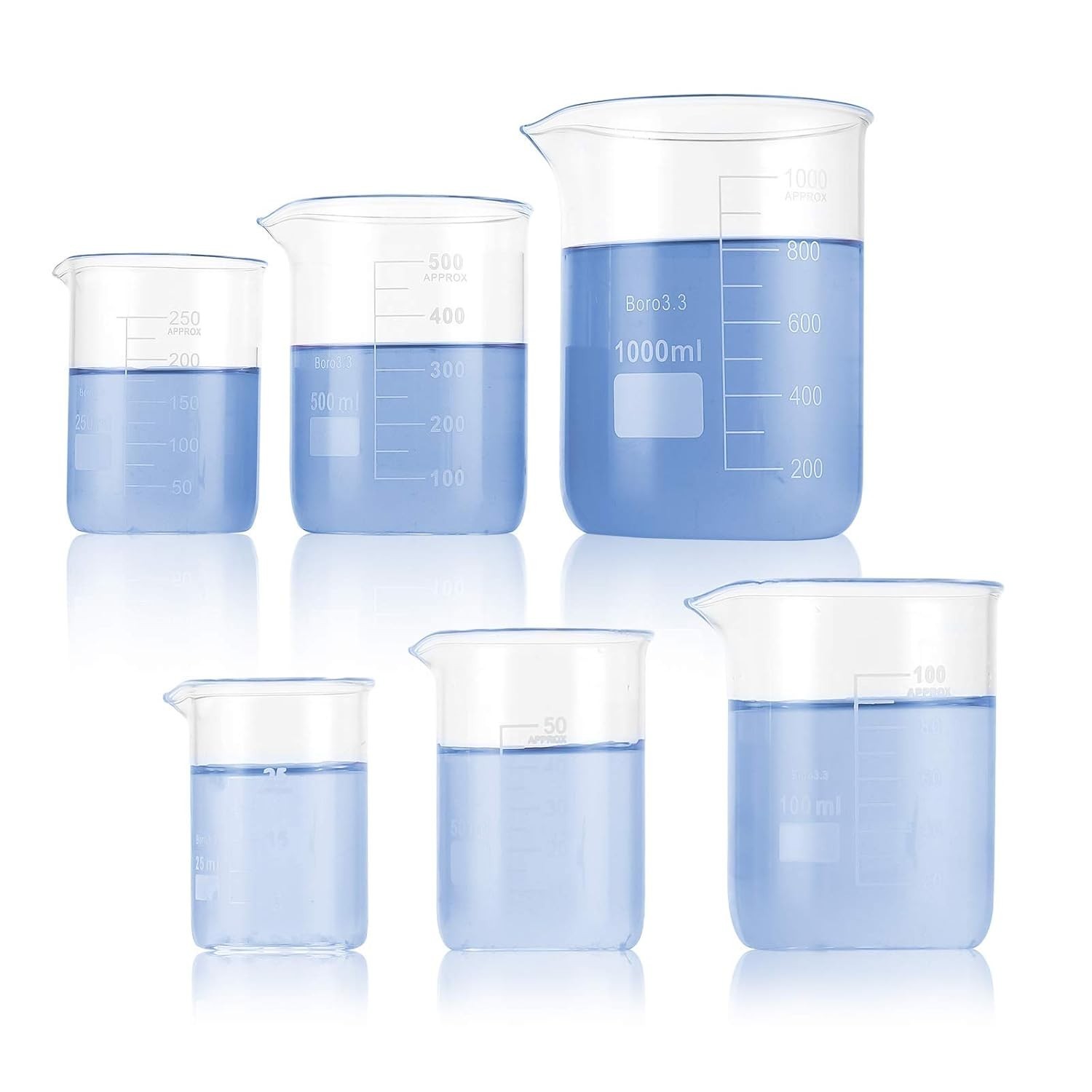 6 Pack Glass Lab Pyrex Beaker Set Measuring Cup 50/100/250/500/1000 ML