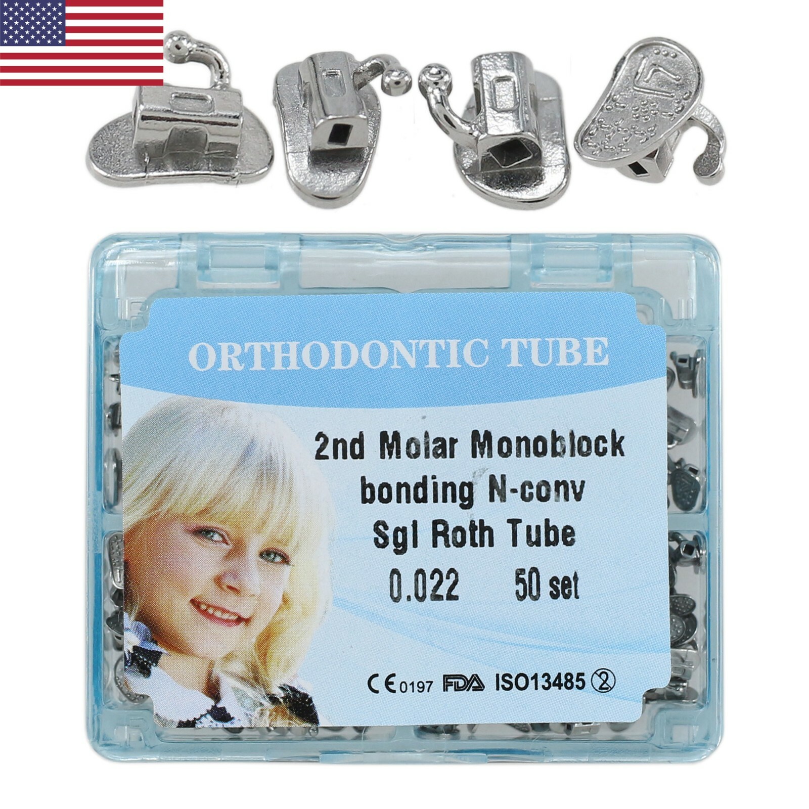 50Sets Dental Orthodontic Buccal Tube Monoblock Roth 022 2nd 7# Molar Bondable