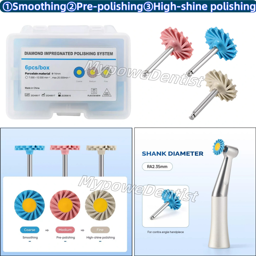 6Pc/Box Dental Porcelain Zirconia Ceramic Composite Polishing Kit Rubber Diamond
