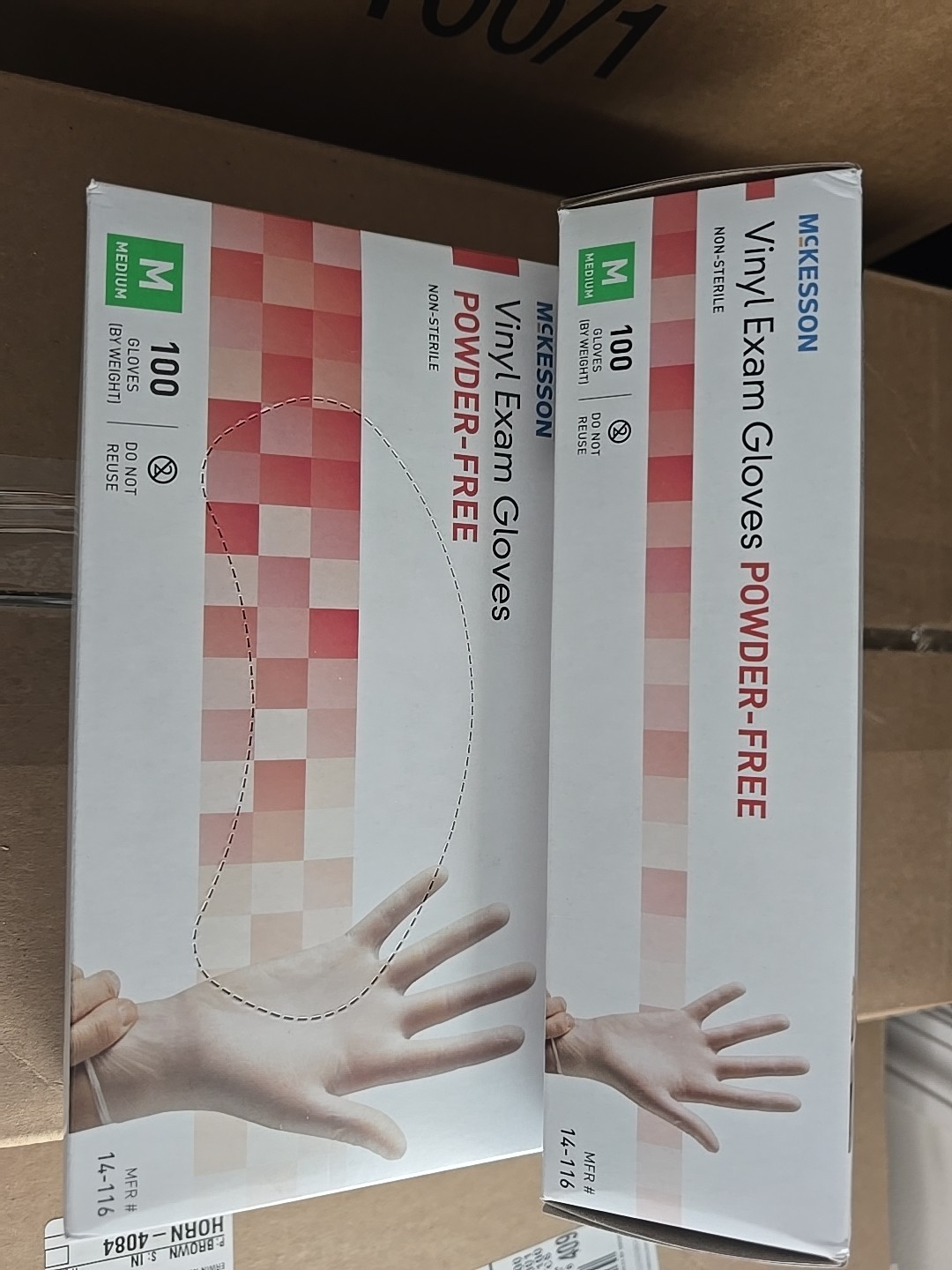 TWO (2) McKesson Vinyl Exam Glove Standard Cuff Length MEDIUM 100 per Box