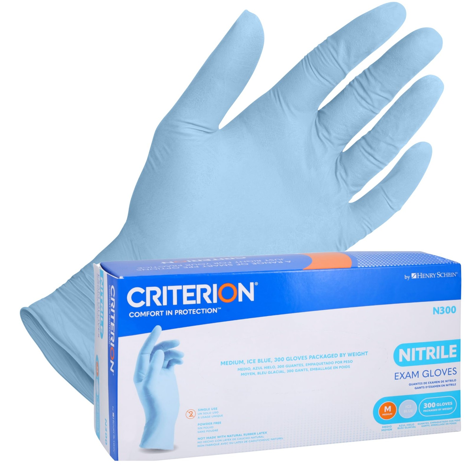 Criterion N300 Nitrile Exam Gloves – Medium, Ice Blue, 300/Box – Chemo Tested…