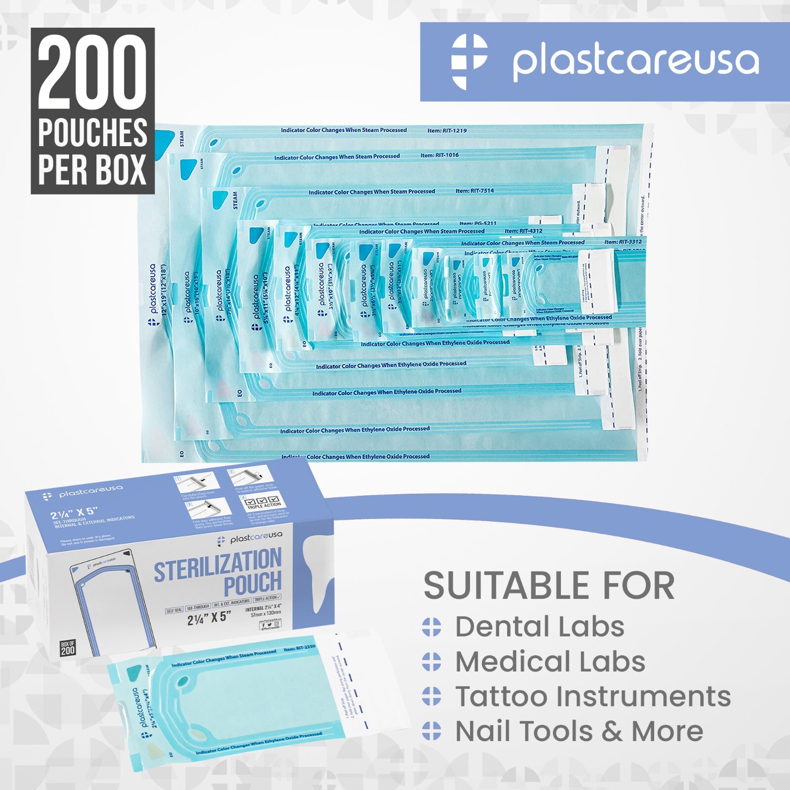 2 X Self-Sealing Sterilization Pouch, 2.25″ x 4″, Paper/Blue Film (Box of 400)
