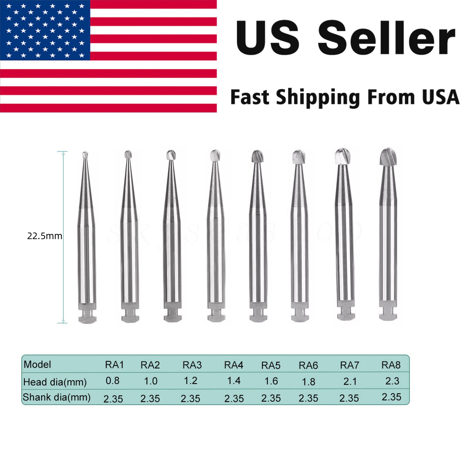 5-100 PCS DENTAL Round Carbide Bur for Slow Speed Latch RA1-8