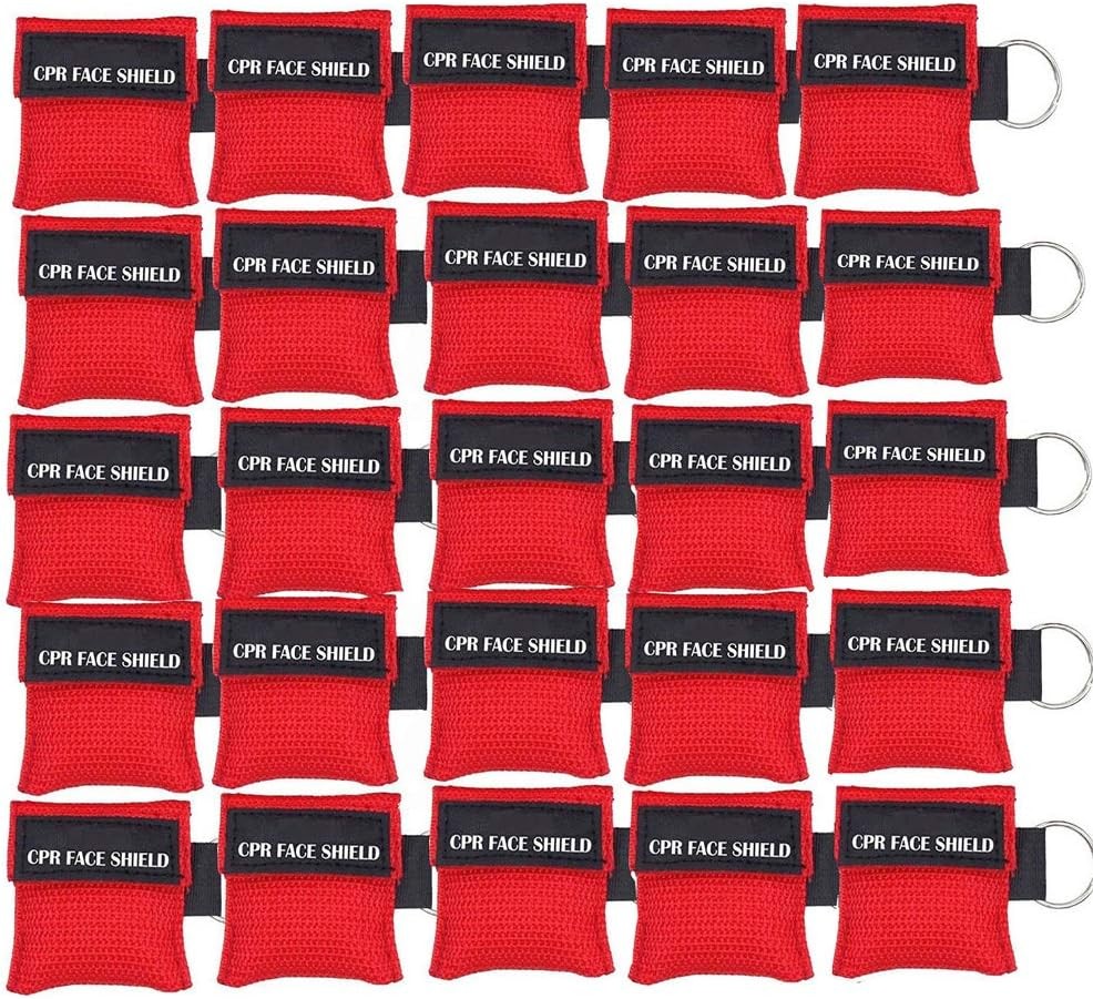 25pcs CPR Face Shield Mask Keychain Red