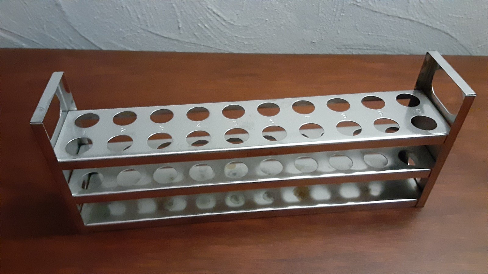 VINTAGE 20-Hole Stainless Steel Test Tube Rack , MARKED 1-10, 3 layer