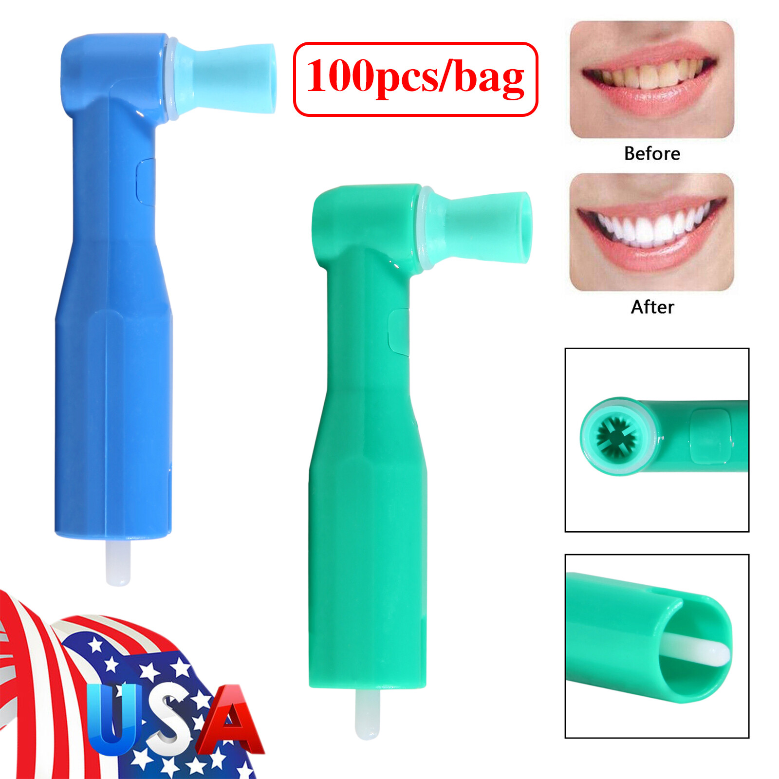 100-500 Dental Disposable Prophy Angles Firm / Soft Cups Contra Angle 105° 90°