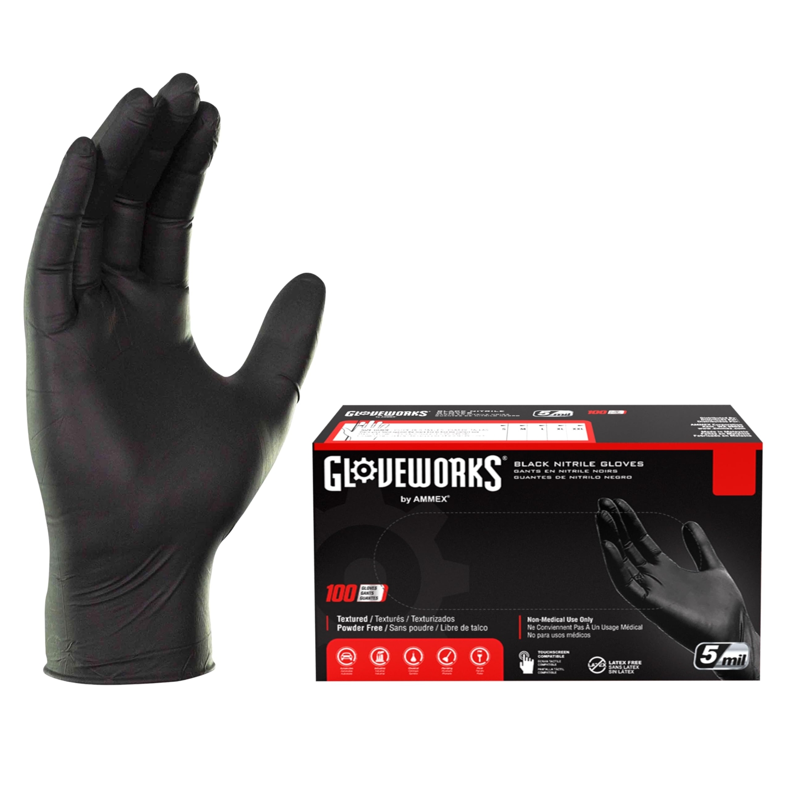 Pack of 100 Medium Duty Black Nitrile Gloves 5 Mil Latex Free Disposable