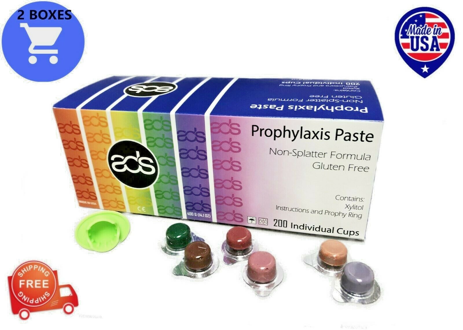 Prophylaxis Paste ASSORTED MEDIUM GRIT 200 Cups/Box Dental W/Fluoride – 2 Boxes