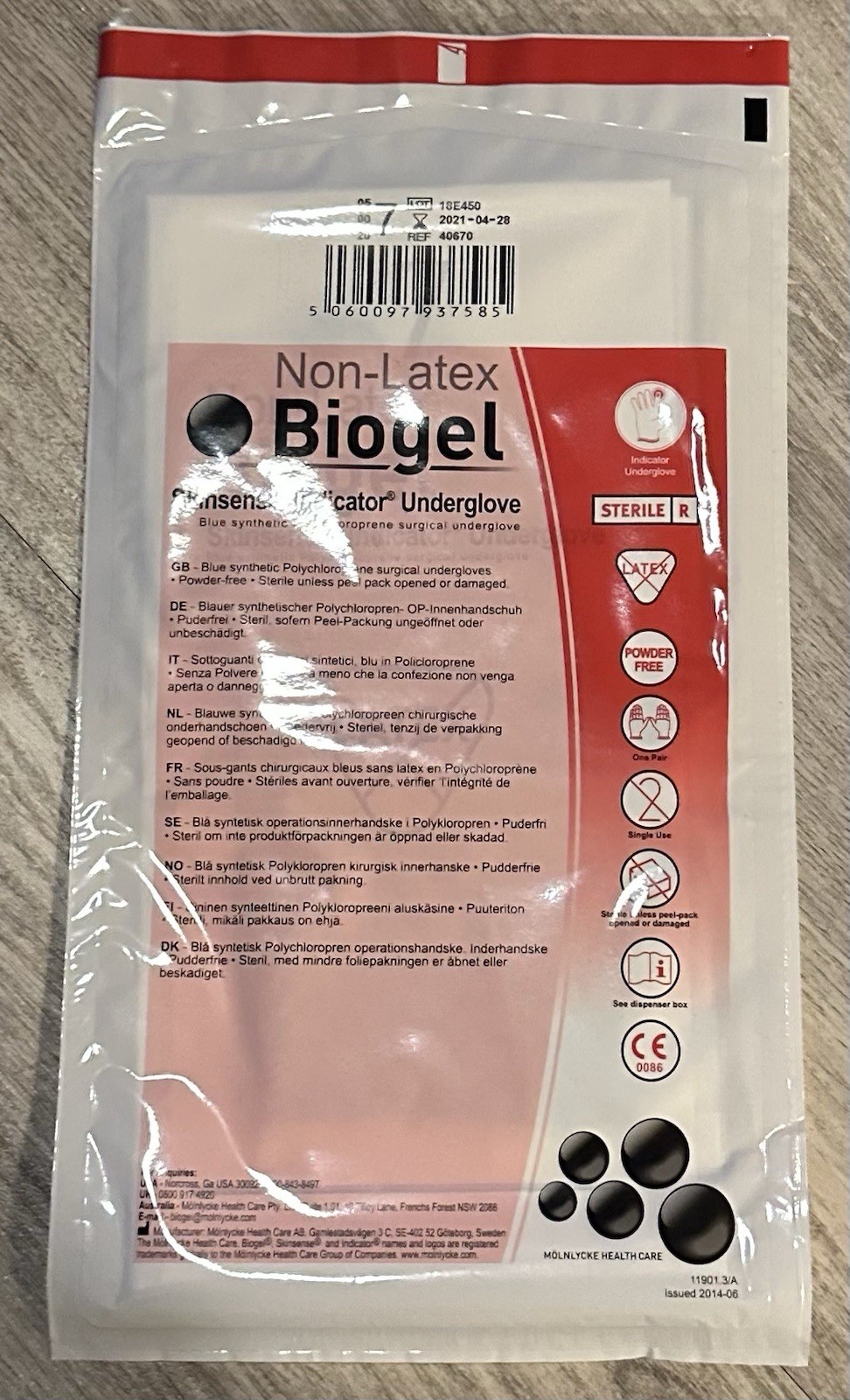 Molnlycke 40670 – GLOVE, SURGICAL UNDERGLOVE, BIOGEL, SMOOTH, PF, NL, Size 7