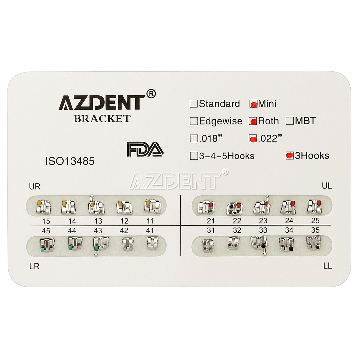 10 Packs Brackets Metálicos de Ortodoncia Dental Mini Roth .022 Ganchos 3 AZDENT