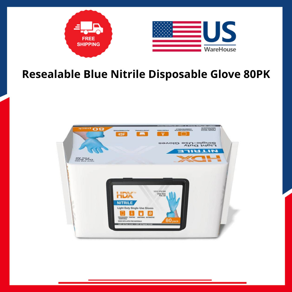 Resealable Blue Nitrile Disposable Glove 80PK