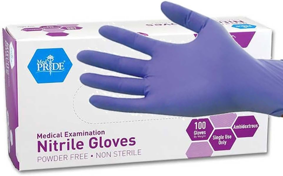 MedPride Powder-Free Nitrile Exam Gloves, Medium (Pack of 100), Iris Blue