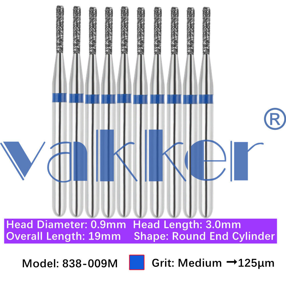 10pc Vakker Dental FG Diamond Burs Flat/Round End Cylinder Polishing Bur 835 838