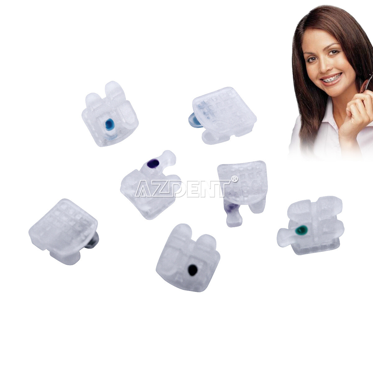 AZDENT Dental Orthodontic Ceramic Brackets Brace Roth MBT.022/018 Hooks 345