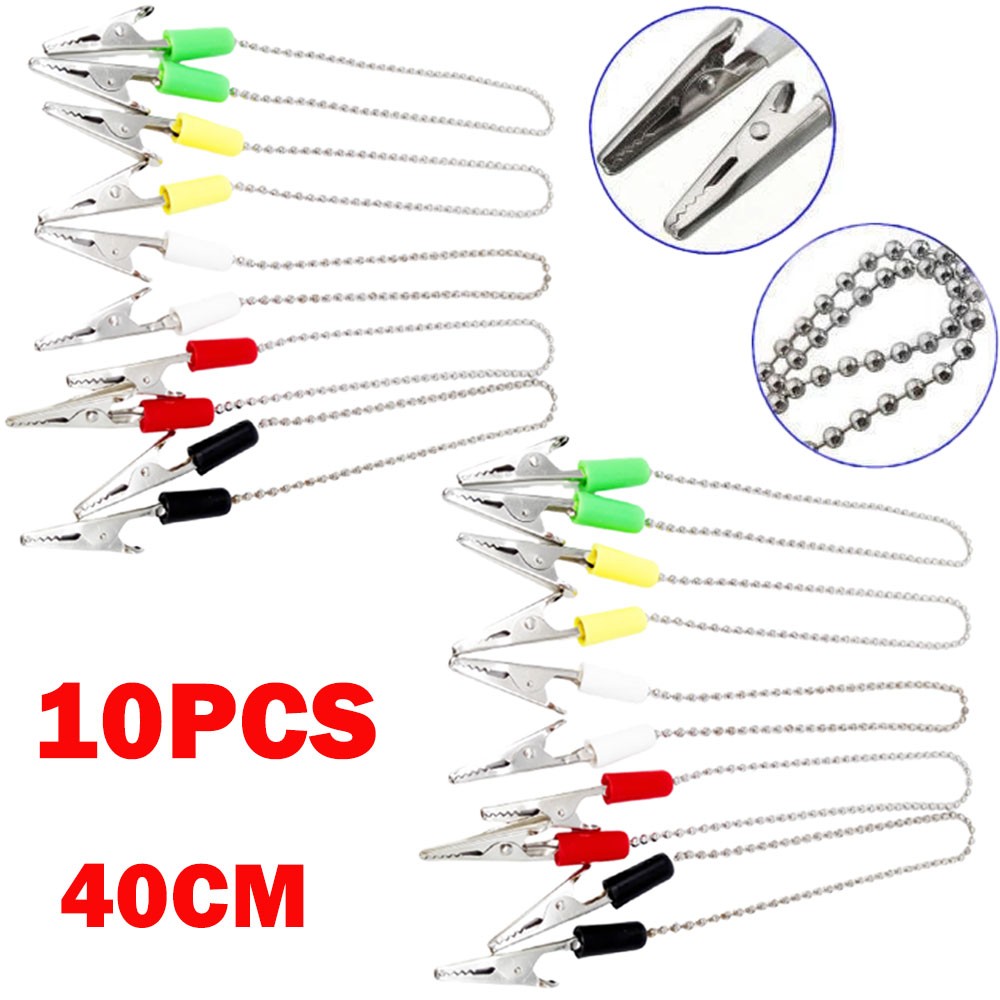 10Pc 40cm Napkin Holder Dental Lab Bib Crocodile Clips Flexible Metal Ball Chain