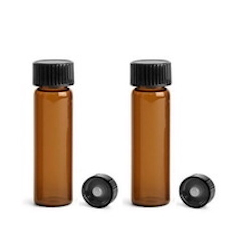 144 pcs AMBER 1 Dram Glass Vials with Plastic Cone Lined cap [15x45mm]