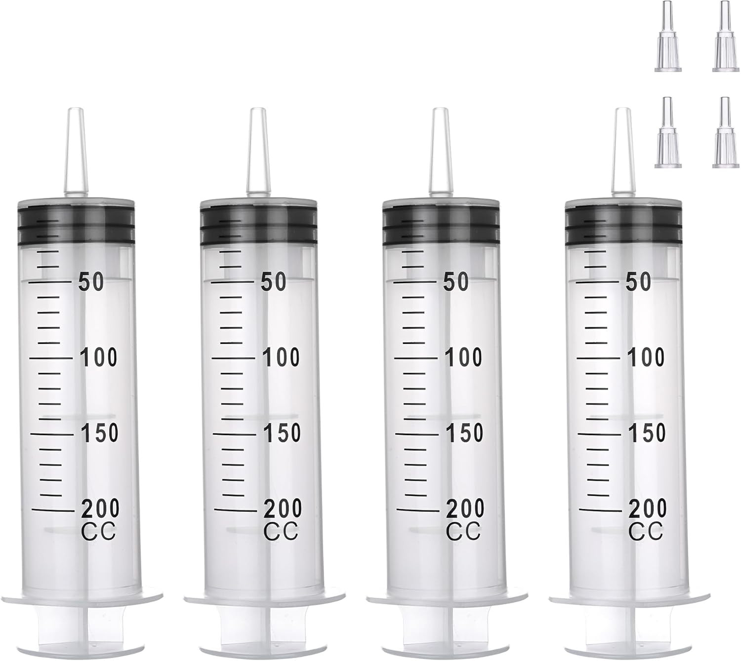 4 Pack 200Ml Syringes with Tip Adapter, Large Plastic Garden Syringe for Liquid,