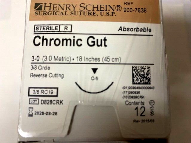 Henry Schein Dental 3-0 Chromic Gut suture C6 18″ same as Look 525B