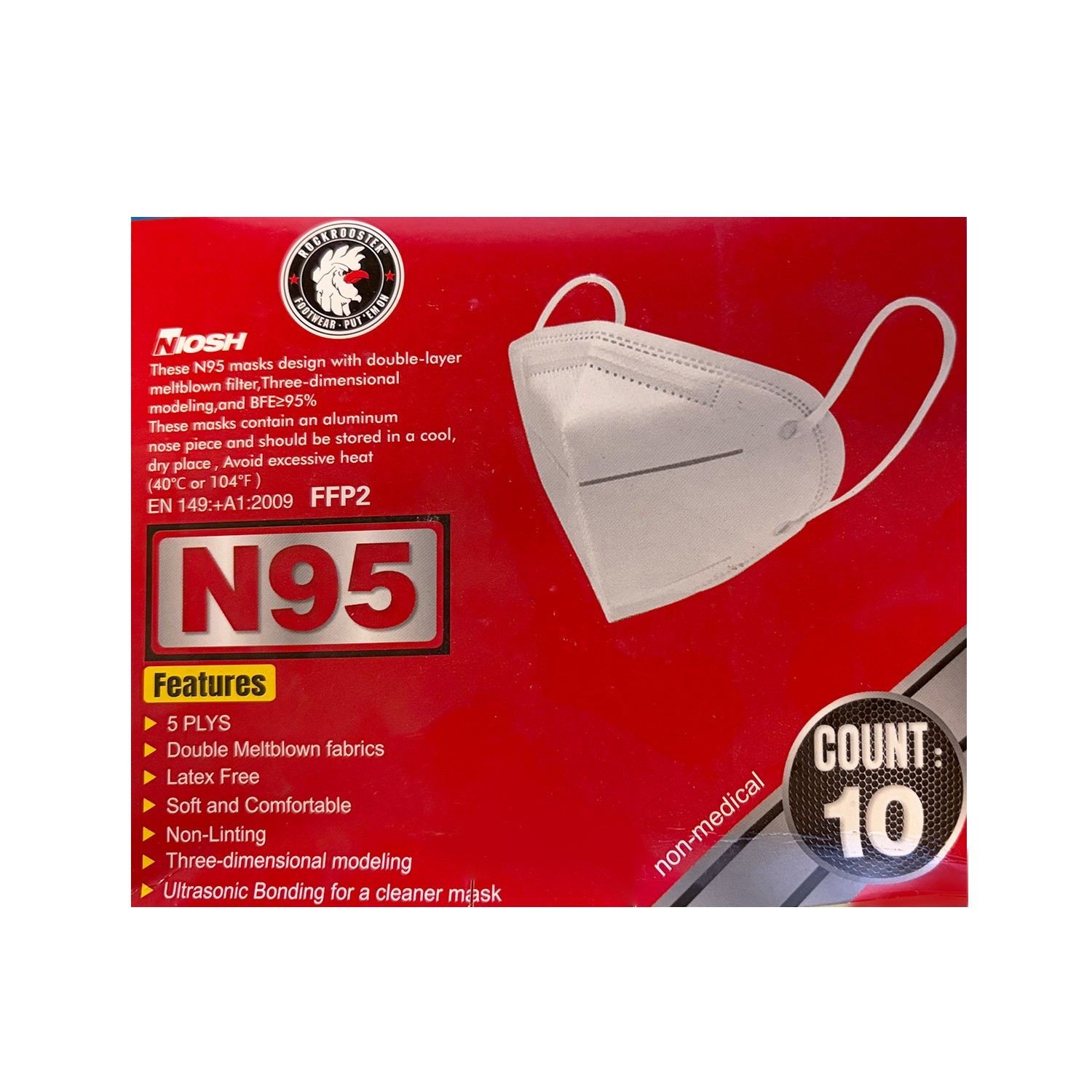 N95 Mask WHITE NIOSH Certified MADE IN USA 1 Count (Pack of 10)