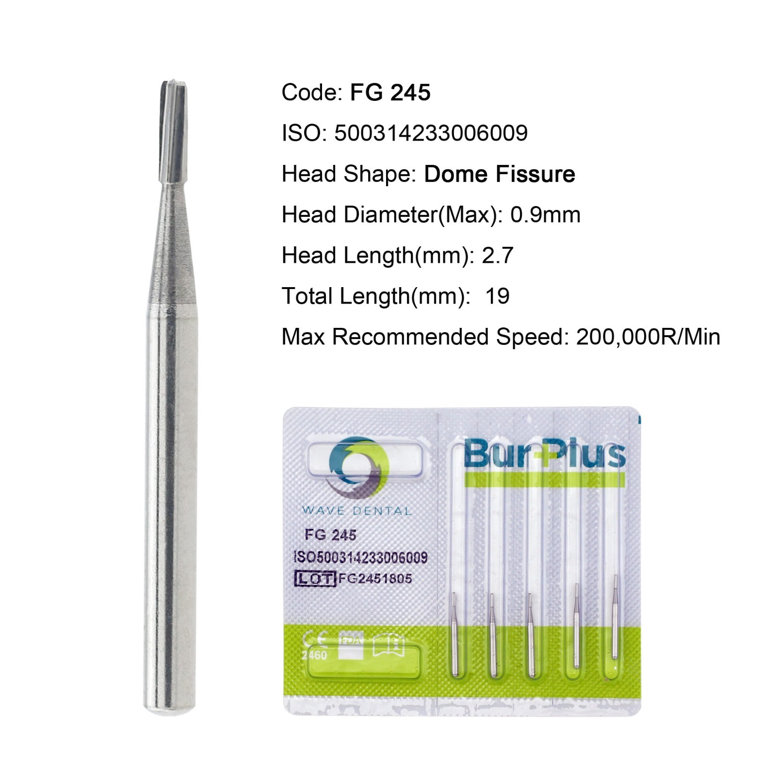 WAVE Dental Carbide Burs FG 245 Friction Grip Amalgam Prep Tungsten High Speed